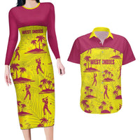 West Indies Cricket Custom Couples Matching Long Sleeve Bodycon Dress and Hawaiian Shirt Windies Palm Tree Tropical Style - Wonder Print Shop