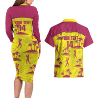West Indies Cricket Custom Couples Matching Long Sleeve Bodycon Dress and Hawaiian Shirt Windies Palm Tree Tropical Style - Wonder Print Shop