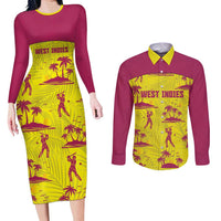 West Indies Cricket Custom Couples Matching Long Sleeve Bodycon Dress and Long Sleeve Button Shirt Windies Palm Tree Tropical Style - Wonder Print Shop