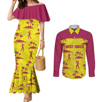 West Indies Cricket Custom Couples Matching Mermaid Dress and Long Sleeve Button Shirt Windies Palm Tree Tropical Style - Wonder Print Shop