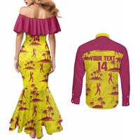 West Indies Cricket Custom Couples Matching Mermaid Dress and Long Sleeve Button Shirt Windies Palm Tree Tropical Style - Wonder Print Shop