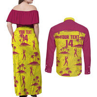 West Indies Cricket Custom Couples Matching Off Shoulder Maxi Dress and Long Sleeve Button Shirt Windies Palm Tree Tropical Style - Wonder Print Shop