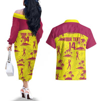 West Indies Cricket Custom Couples Matching Off The Shoulder Long Sleeve Dress and Hawaiian Shirt Windies Palm Tree Tropical Style - Wonder Print Shop