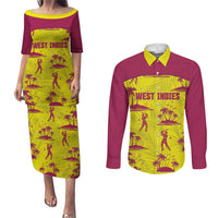 West Indies Cricket Custom Couples Matching Puletasi and Long Sleeve Button Shirt Windies Palm Tree Tropical Style - Wonder Print Shop