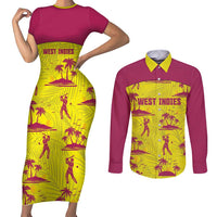 West Indies Cricket Custom Couples Matching Short Sleeve Bodycon Dress and Long Sleeve Button Shirt Windies Palm Tree Tropical Style - Wonder Print Shop