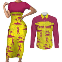 West Indies Cricket Custom Couples Matching Short Sleeve Bodycon Dress and Long Sleeve Button Shirt Windies Palm Tree Tropical Style - Wonder Print Shop