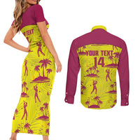 West Indies Cricket Custom Couples Matching Short Sleeve Bodycon Dress and Long Sleeve Button Shirt Windies Palm Tree Tropical Style - Wonder Print Shop