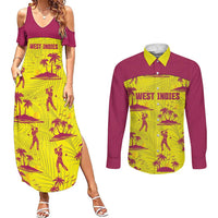 West Indies Cricket Custom Couples Matching Summer Maxi Dress and Long Sleeve Button Shirt Windies Palm Tree Tropical Style - Wonder Print Shop