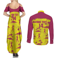 West Indies Cricket Custom Couples Matching Summer Maxi Dress and Long Sleeve Button Shirt Windies Palm Tree Tropical Style - Wonder Print Shop