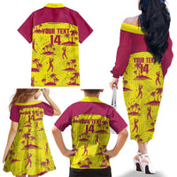 West Indies Cricket Custom Family Matching Off The Shoulder Long Sleeve Dress and Hawaiian Shirt Windies Palm Tree Tropical Style - Wonder Print Shop