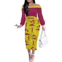 West Indies Cricket Custom Family Matching Off The Shoulder Long Sleeve Dress and Hawaiian Shirt Windies Palm Tree Tropical Style - Wonder Print Shop