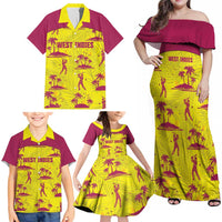 West Indies Cricket Custom Family Matching Off Shoulder Maxi Dress and Hawaiian Shirt Windies Palm Tree Tropical Style - Wonder Print Shop