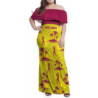 West Indies Cricket Custom Family Matching Off Shoulder Maxi Dress and Hawaiian Shirt Windies Palm Tree Tropical Style - Wonder Print Shop