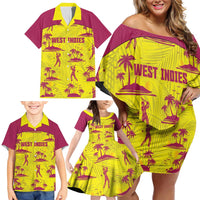West Indies Cricket Custom Family Matching Off Shoulder Short Dress and Hawaiian Shirt Windies Palm Tree Tropical Style - Wonder Print Shop