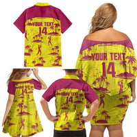 West Indies Cricket Custom Family Matching Off Shoulder Short Dress and Hawaiian Shirt Windies Palm Tree Tropical Style - Wonder Print Shop