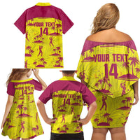 West Indies Cricket Custom Family Matching Off Shoulder Short Dress and Hawaiian Shirt Windies Palm Tree Tropical Style - Wonder Print Shop