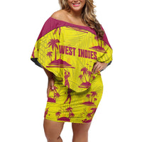 West Indies Cricket Custom Family Matching Off Shoulder Short Dress and Hawaiian Shirt Windies Palm Tree Tropical Style - Wonder Print Shop
