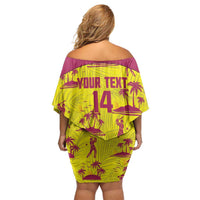 West Indies Cricket Custom Family Matching Off Shoulder Short Dress and Hawaiian Shirt Windies Palm Tree Tropical Style - Wonder Print Shop