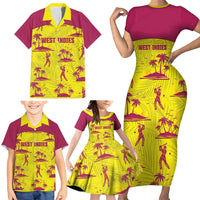 West Indies Cricket Custom Family Matching Short Sleeve Bodycon Dress and Hawaiian Shirt Windies Palm Tree Tropical Style - Wonder Print Shop