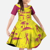 West Indies Cricket Custom Kid Short Sleeve Dress Windies Palm Tree Tropical Style - Wonder Print Shop