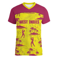 West Indies Cricket Custom Women V-Neck T-Shirt Windies Palm Tree Tropical Style - Wonder Print Shop