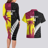 New Zealand and West Indies Cricket Custom Couples Matching Long Sleeve Bodycon Dress and Hawaiian Shirt Black Cap Windies Together - Wonder Print Shop