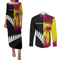 New Zealand and West Indies Cricket Custom Couples Matching Puletasi and Long Sleeve Button Shirt Black Cap Windies Together - Wonder Print Shop