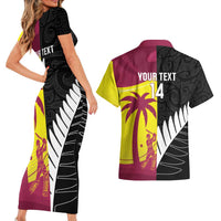 New Zealand and West Indies Cricket Custom Couples Matching Short Sleeve Bodycon Dress and Hawaiian Shirt Black Cap Windies Together - Wonder Print Shop