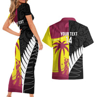 New Zealand and West Indies Cricket Custom Couples Matching Short Sleeve Bodycon Dress and Hawaiian Shirt Black Cap Windies Together - Wonder Print Shop
