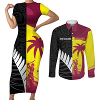 New Zealand and West Indies Cricket Custom Couples Matching Short Sleeve Bodycon Dress and Long Sleeve Button Shirt Black Cap Windies Together - Wonder Print Shop