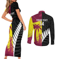 New Zealand and West Indies Cricket Custom Couples Matching Short Sleeve Bodycon Dress and Long Sleeve Button Shirt Black Cap Windies Together - Wonder Print Shop