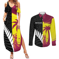 New Zealand and West Indies Cricket Custom Couples Matching Summer Maxi Dress and Long Sleeve Button Shirt Black Cap Windies Together - Wonder Print Shop