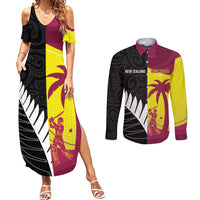 New Zealand and West Indies Cricket Custom Couples Matching Summer Maxi Dress and Long Sleeve Button Shirt Black Cap Windies Together - Wonder Print Shop