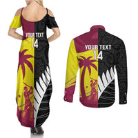 New Zealand and West Indies Cricket Custom Couples Matching Summer Maxi Dress and Long Sleeve Button Shirt Black Cap Windies Together - Wonder Print Shop