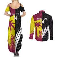New Zealand and West Indies Cricket Custom Couples Matching Summer Maxi Dress and Long Sleeve Button Shirt Black Cap Windies Together - Wonder Print Shop