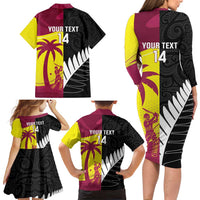 New Zealand and West Indies Cricket Custom Family Matching Long Sleeve Bodycon Dress and Hawaiian Shirt Black Cap Windies Together - Wonder Print Shop