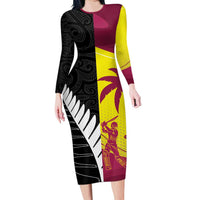 New Zealand and West Indies Cricket Custom Family Matching Long Sleeve Bodycon Dress and Hawaiian Shirt Black Cap Windies Together - Wonder Print Shop