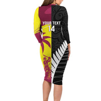 New Zealand and West Indies Cricket Custom Family Matching Long Sleeve Bodycon Dress and Hawaiian Shirt Black Cap Windies Together - Wonder Print Shop