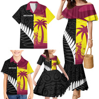 New Zealand and West Indies Cricket Custom Family Matching Mermaid Dress and Hawaiian Shirt Black Cap Windies Together - Wonder Print Shop
