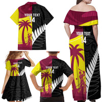 New Zealand and West Indies Cricket Custom Family Matching Off Shoulder Maxi Dress and Hawaiian Shirt Black Cap Windies Together - Wonder Print Shop