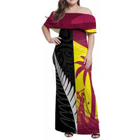 New Zealand and West Indies Cricket Custom Family Matching Off Shoulder Maxi Dress and Hawaiian Shirt Black Cap Windies Together - Wonder Print Shop