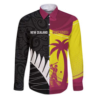 New Zealand and West Indies Cricket Custom Family Matching Off Shoulder Short Dress and Hawaiian Shirt Black Cap Windies Together - Wonder Print Shop
