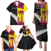 New Zealand and West Indies Cricket Custom Family Matching Puletasi and Hawaiian Shirt Black Cap Windies Together - Wonder Print Shop