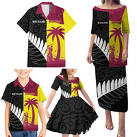 New Zealand and West Indies Cricket Custom Family Matching Puletasi and Hawaiian Shirt Black Cap Windies Together - Wonder Print Shop