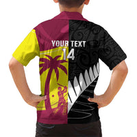 New Zealand and West Indies Cricket Custom Family Matching Short Sleeve Bodycon Dress and Hawaiian Shirt Black Cap Windies Together - Wonder Print Shop