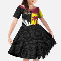 New Zealand and West Indies Cricket Custom Family Matching Short Sleeve Bodycon Dress and Hawaiian Shirt Black Cap Windies Together - Wonder Print Shop