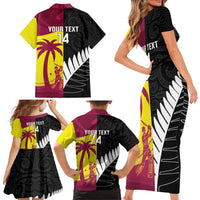 New Zealand and West Indies Cricket Custom Family Matching Short Sleeve Bodycon Dress and Hawaiian Shirt Black Cap Windies Together - Wonder Print Shop