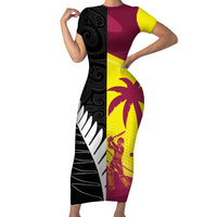 New Zealand and West Indies Cricket Custom Family Matching Short Sleeve Bodycon Dress and Hawaiian Shirt Black Cap Windies Together - Wonder Print Shop