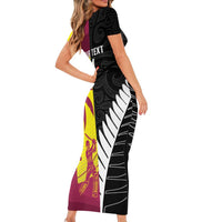 New Zealand and West Indies Cricket Custom Family Matching Short Sleeve Bodycon Dress and Hawaiian Shirt Black Cap Windies Together - Wonder Print Shop