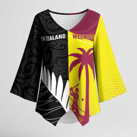 New Zealand and West Indies Cricket Custom Kimono Sleeve Blouse Black Cap Windies Together - Wonder Print Shop